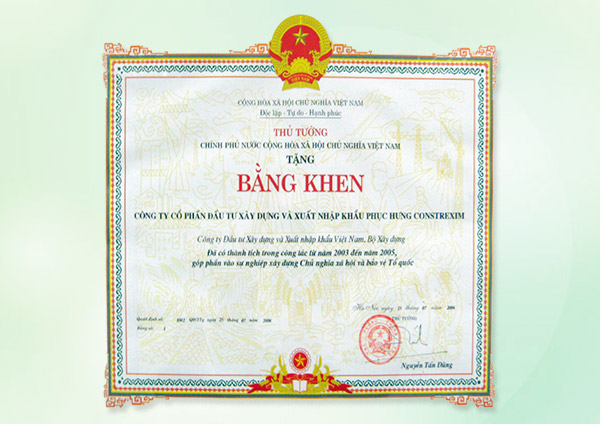 Thủ tướng chính phủ tặng Bằng khen năm 2005