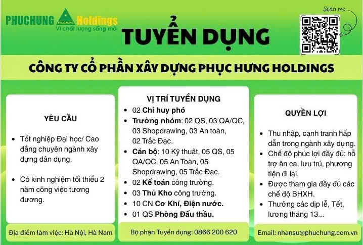 PHỤC HƯNG HOLDINGS – BẢN TIN TUYỂN DỤNG THÁNG 6
