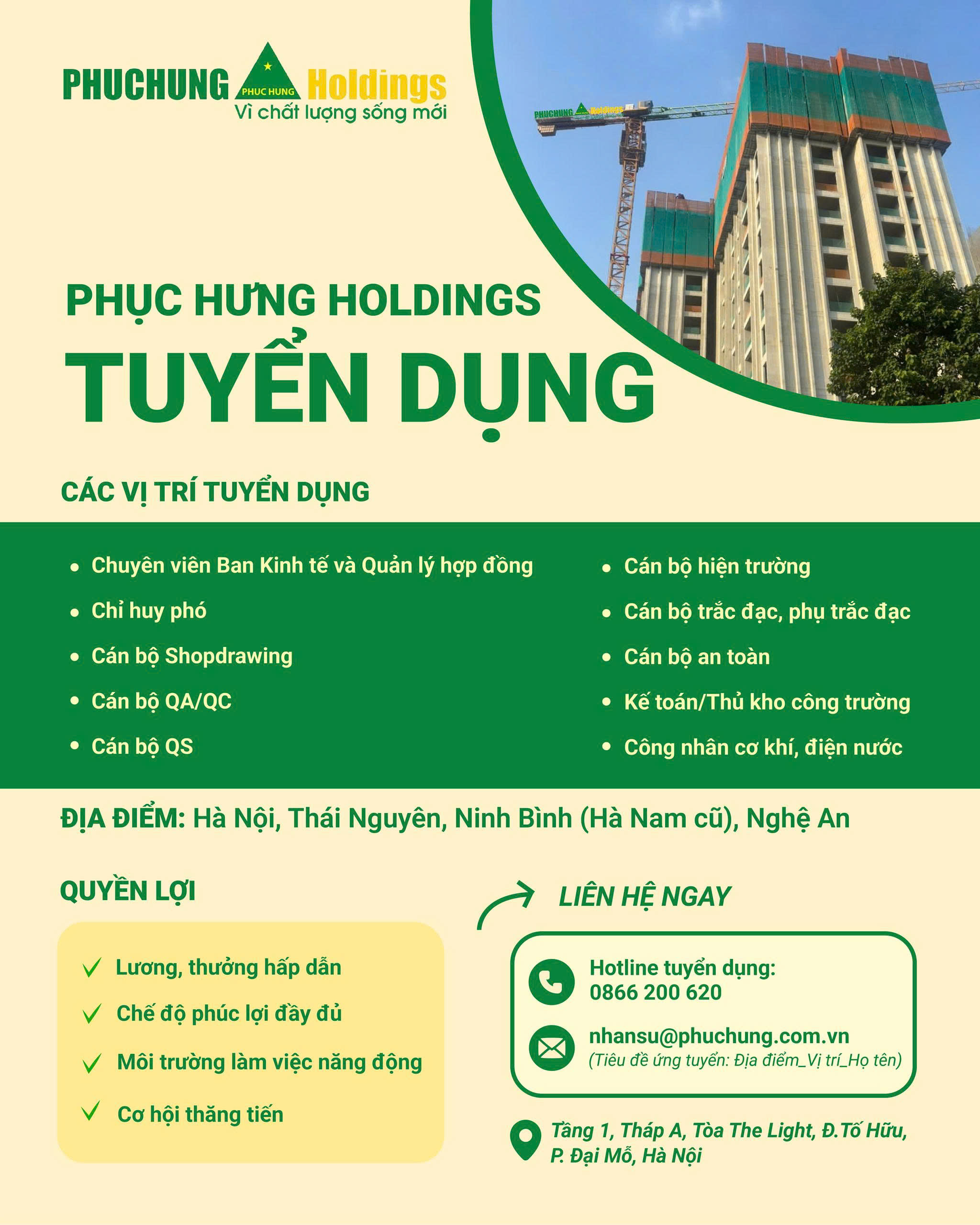 PHỤC HƯNG HOLDINGS TUYỂN DỤNG NHÂN SỰ CÁC DỰ ÁN HÀ NỘI, THÁI NGUYÊN, HÀ NAM, NGHỆ AN